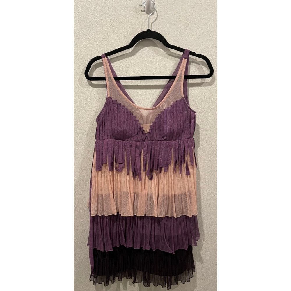FREELANCE Fringe Purple Cream Mini Dress